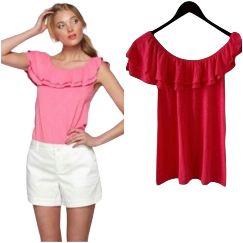 Lilly Pulitzer Coral Wynne Ruffled Top Size Medium